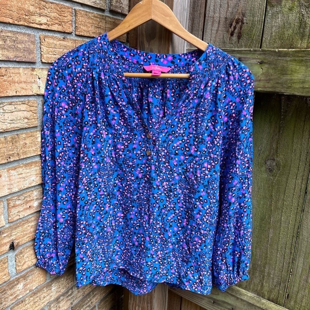Lilly Pulitzer Blue and Pink Patterned Blouse